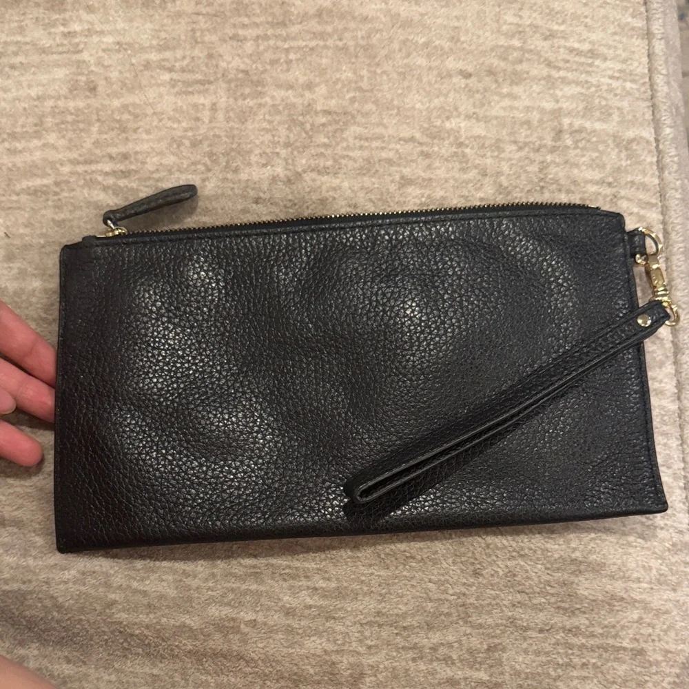 Michael Kors Black Pebbled Leather Clutch with Gold MK Emblem Wristlet